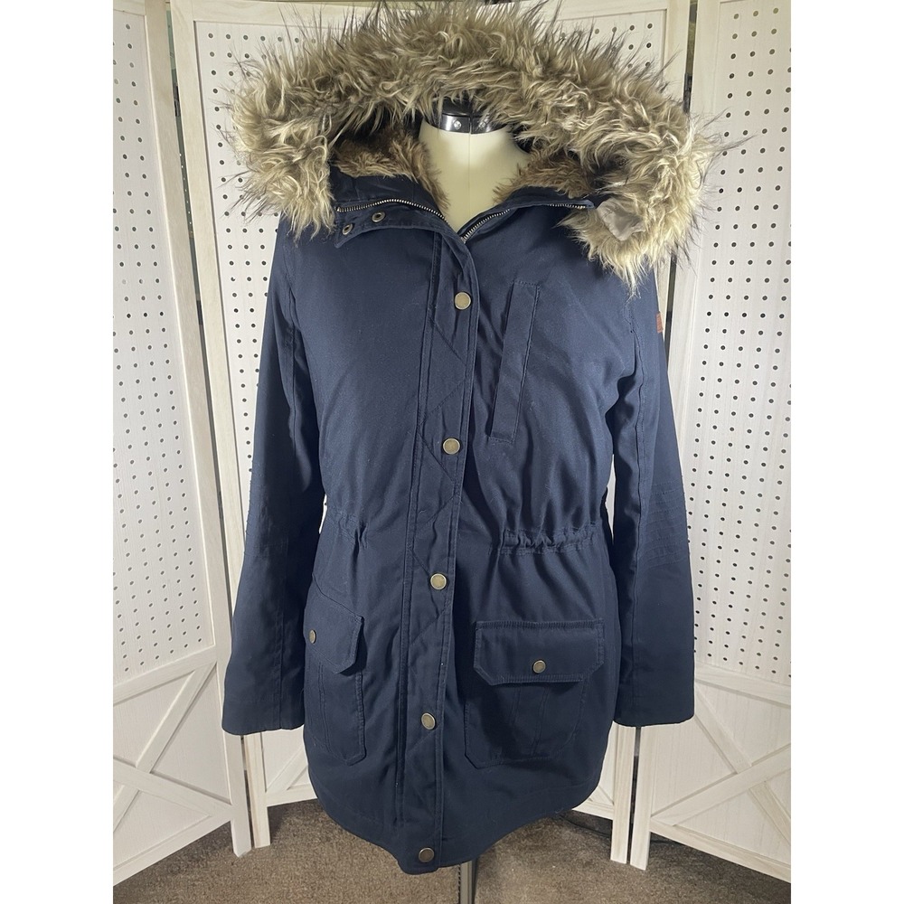 Hollister Parka Jacket Women XL Navy Blue Faux Fur Sherpa LinedHeavyweight